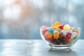 Poster - Candy filled bowl on bright table with space for text