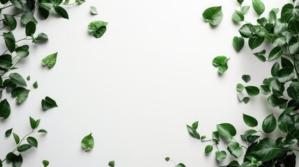 Wall Mural - Natural white background with green leaves presenting an eco friendly concept