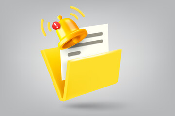 Aufkleber - Folder with paper document and notification bell. 3d vector illustration