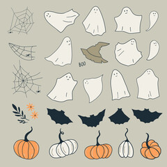 Wall Mural - Vector set of halloween elements. Childrens cute graphics