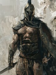 Wall Mural - a man in armor holding a sword and a shield