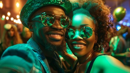 Poster - A man and woman are smiling for the camera at a party