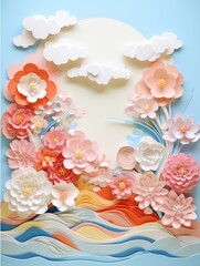 Poster - a paper cut of flowers and waves