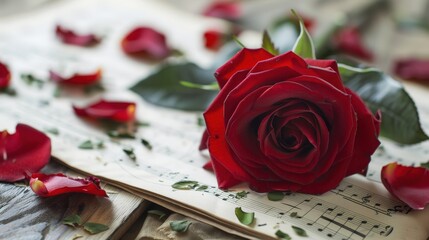 Poster - a rose is laying on a sheet of music