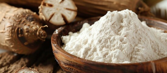 Wall Mural - Cassava Flour In Wooden Bowl