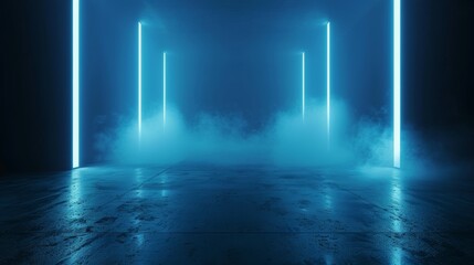 A blue room with smoke and a blue light, backdrop