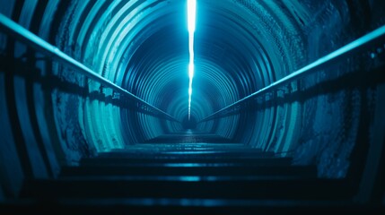 Wall Mural - A tunnel with a blue light shining down on it