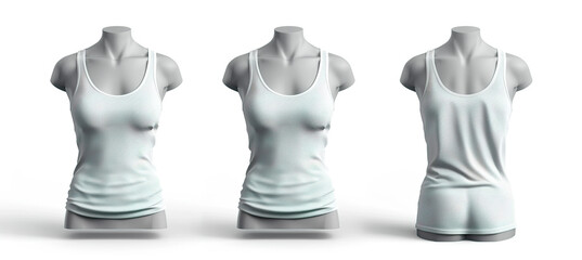 Wall Mural - 3D rendering of three white sleeveless tank tops displayed on mannequins.