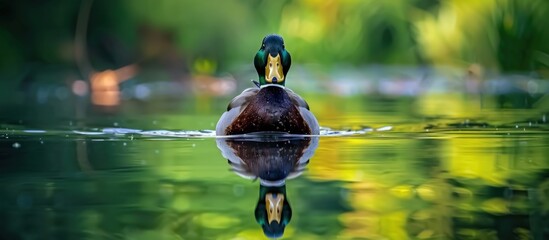 Wall Mural - A Mallard Duck Swimming in a Pond