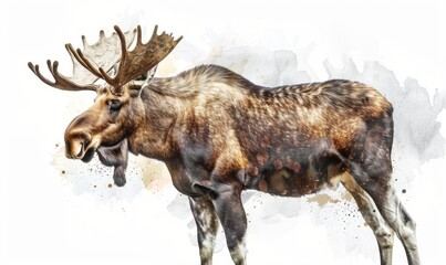 Wall Mural - Moose. Authentic watercolor style. Set against a clean white backdrop. 