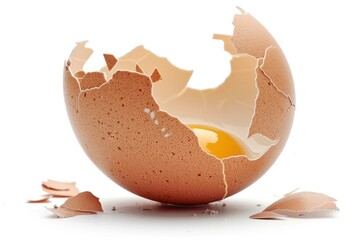 Cracked Egg. Isolated Broken Eggshell with White and Brown Ingredients for Food Recipe