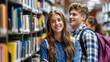 © Miljan Živković - Young caucasian girl stand with male friend in the library
