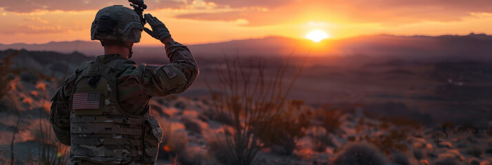 Selective focus of View of American soldiers at sunset.