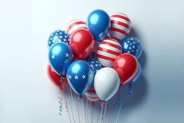 Wall Mural - Red, white and blue balloons on clear background, American flag and celebration day design concept