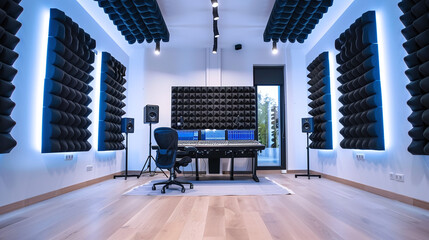 Wall Mural - black sound absorption foam panels, installed in a modern recording studio 