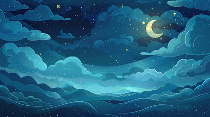 Wall Mural - illustration of a night sky in cartoon painting style
