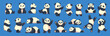 © ssstocker - Cartoon cute panda set. Black and white asian bear character poses sitting standing lying dance, adorable animal vector illustration