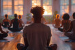 © Lucas - Image of a young adult African-American man meditating with a multi-ethnic group of people in a yoga class. Generative Ai.