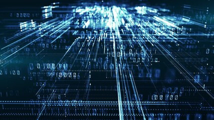 Wall Mural - Technical environment of programming binary digits. Modern technology hex code. Futuristic digital abstract background. Cryptocurrency and bitcoin concept. Big data programmer software computer.