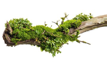 A close-up shot of a tree branch covered in lush green moss, suitable for use in nature-inspired designs or as a decorative element