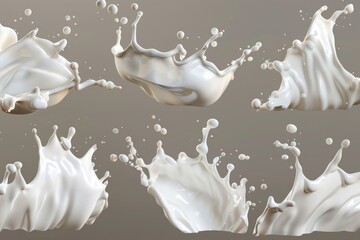 Poster - Fresh milk spills on a grey background, ideal for food, beverage or lifestyle concepts