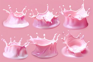 Poster - A series of six images showcasing the vibrant color and dynamic movement of a pink liquid splash