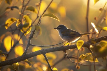 Poster - A small bird sits perched on a branch of a tree