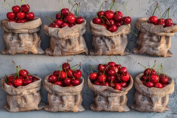 Canvas Print - A bunch of bags filled with plenty of cherries