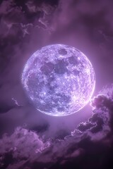 Wall Mural - A bright full moon shining through the cloudy sky