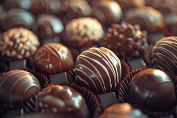 Canvas Print - A selection of chocolates arranged on a table surface