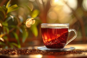 Wall Mural - Shallow focus on rooibos tea in glass cup