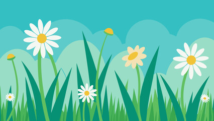 Wall Mural - meadow with flowers Vector Illustration 