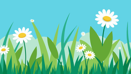 Wall Mural - meadow with flowers Vector Illustration 