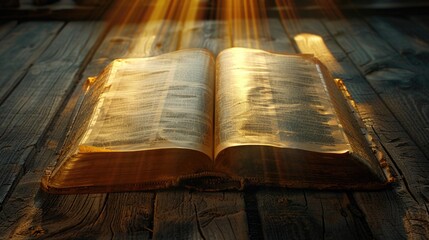 Wall Mural - An open bible lying on a wooden table