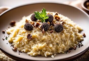 Wall Mural - creamy risotto truffle gourmet italian dish close, shavings, delicious, meal, cooked, rice, savory, aromatic, luxury, cuisine, culinary, delicacy, exquisite