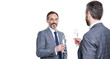 © be free - successful business partnership. two successful businessmen partner celebrating business success with champagne. partnership and business success. businessmen isolated on white. banner
