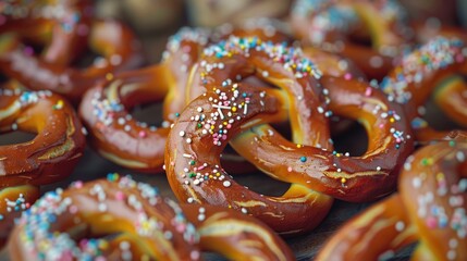 Wall Mural - A plate of pretzels with vibrant sprinkles, perfect for snacking or as a decorative touch