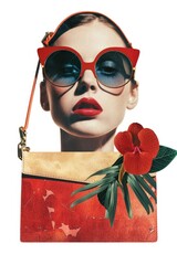 Canvas Print - A woman wearing sunglasses and a red purse, possibly on her way to work or running errands