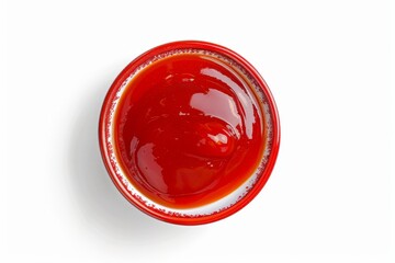 Canvas Print - Top view of red hot chili sauce on white background