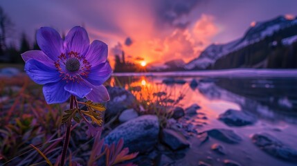 Purple flower at sunset