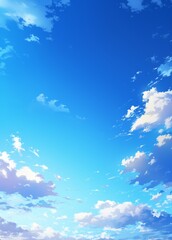 Wall Mural - anime-style blue sky with white clouds and central blank area for text