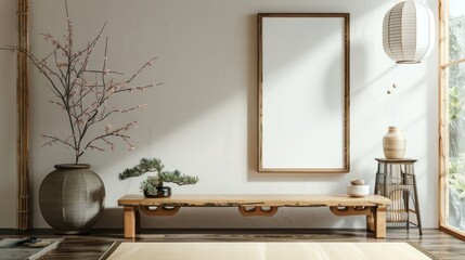 Wall Mural - Mockup frame in interior background, japanese style.