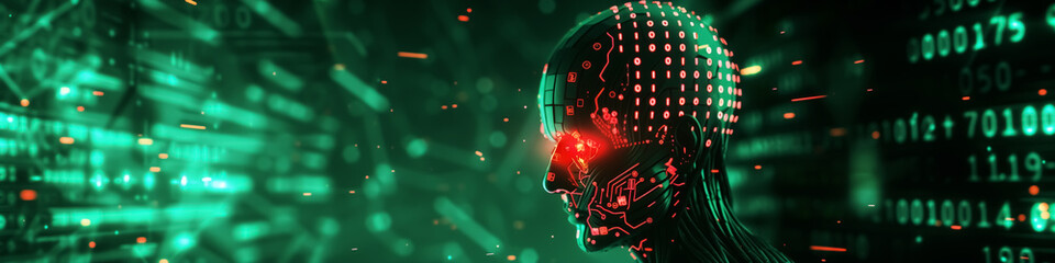 abstract concept with digits and brain pattern, 3D digital technology illustration, fantasy data and code texture