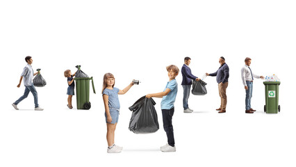 Poster - Children and adults collecting recycling materials