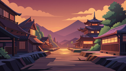 Wall Mural - chinese temple in the morning Vector Illustration 