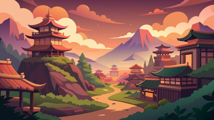 Wall Mural - chinese temple in the morning Vector Illustration 