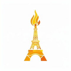 Wall Mural - Olympic Fire Logo Design. Symbol of the 2024 Summer Olympics, sport games concept. Olympic torch with Flame on the Eiffel Tower icon in Paris, France. Illustration isolated on white background