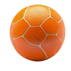 Wall Mural - Closeup of orange round circle soccer football sport ball isolated on transparent background. Championship competition game play equipment object, one, sphere shape