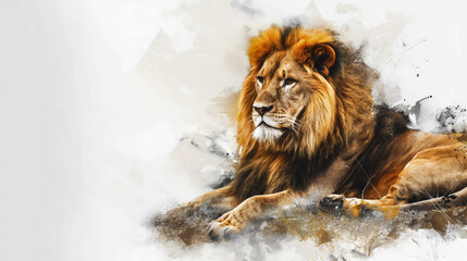 Wall Mural - Lying lion animal art illustration. Wildcat king, safari Africa predator, poster, copy space