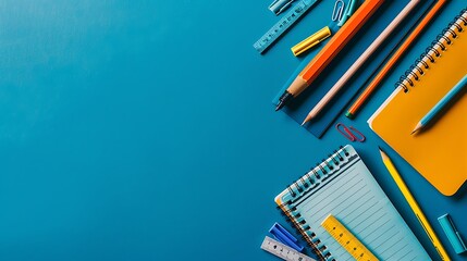 Wall Mural - School Supplies on a Blue Background